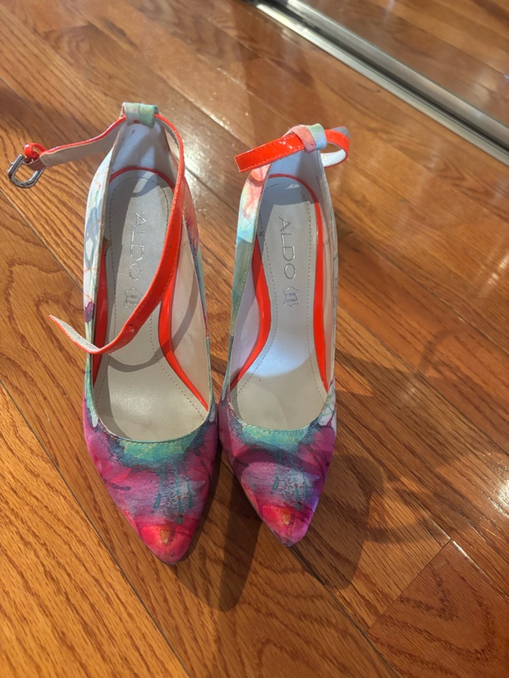 ALDO Multicolor Floral Pointed-Toe Ankle-Strap Heels - Pink/Blue/Green